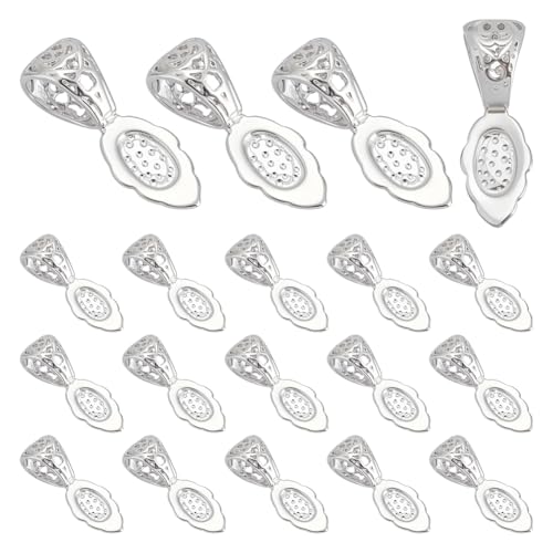 HOBBIESAY 20 Stück Anhänger zum Aufkleben, flache Pad-Bails, Charms, Platin-Blattform, Schmuck, kleine Halskettenbügel für Halskette, Schmuckherstellung, 0,8 x 2,4 x 0,8 cm mit 0,8 cm Loch HOBBIESAY 20 Stück Anhänger zum Aufkleben, flache Pad-Bails, Charms, Platin-Blattform, Schmuck, kleine Halskettenbügel für Halskette, Schmuckherstellung, 0,8 x 2,4 x 0,8 cm mit 0,8 cm Loch von HOBBIESAY