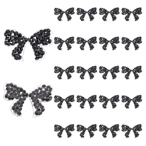 HOBBIESAY 20 Stücke Strassschleifen Aufnäher Bügelapplikationen Glitzer Schleifen Applikationen Dekorative Schwarze Strassschleifen Zum Aufbügeln Für DIY Kleidung Hüte Taschen Jeans Deko von HOBBIESAY