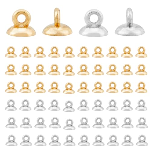 HOBBIESAY 200 Stück 2 Farben Perlenkappen-Anhänger-Ösen, runde Kunststoff-Bügel-Verschlüsse, baumelnde Charm-Endkappen-Verschluss mit Schlaufe für Ohrringe, Halsketten, Schmuck, Bastelarbeiten von HOBBIESAY