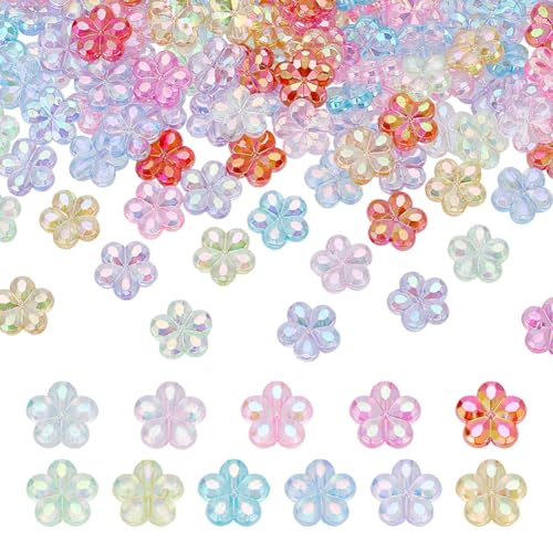 HOBBIESAY 200 Stück Acryl Pflaumenblütenperle Bunte Blumen Abstandsperlen Pflaumenblüten Lose Perlen Kleine Bastelperlen Für Armband Halskette Schmuckherstellung Loch:1.8mm von HOBBIESAY