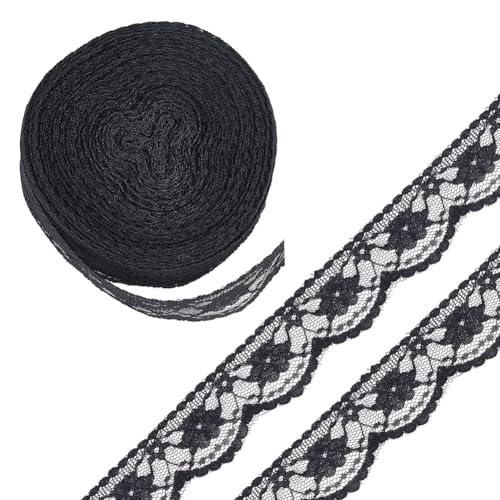 HOBBIESAY 22.86m Schwarzes Spitzenband Blumenspitze Stoffband 35-45mm Elastischer Besatz Vintage Besatzbänder Aus Nylon Für Heimwerker Nähen Hochzeit Brautkleid Dekoration von HOBBIESAY