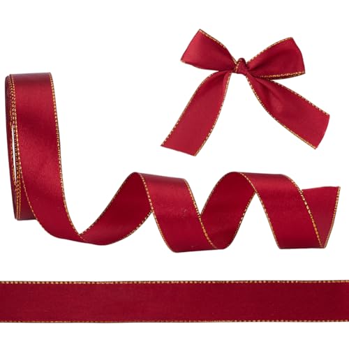 HOBBIESAY 22m Satinband Mit Goldkanten Dunkelrotes Polyesterband Goldene Bordüre Stoffbänder Doppelte Goldene Bordürenbänder Zum Verpacken von Geschenken Hochzeit Schleifenstrauß HOBBIESAY 22m Satinband Mit Goldkanten Dunkelrotes Polyesterband Goldene Bordüre Stoffbänder Doppelte Goldene Bordürenbänder Zum Verpacken von Geschenken Hochzeit Schleifenstrauß von HOBBIESAY