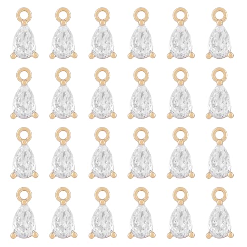 HOBBIESAY 24 Stüc Messing Zirkonia Charms Kristallstein Charms Tropfenform Echte 18 Karat Vergoldete Tropfen Anhänger Für Halskette Halsreif Ohrringe Winzige Baumelnde Accessoires von HOBBIESAY