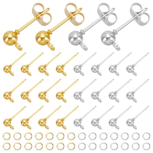 HOBBIESAY 24 Stück 2 Farben Kugelohrstecker Mit Öse Ohrstecker Gold Silber Ohrringbeschläge Ohrstecker Und Verschlüsse Für Frauen DIY Baumelnde Ohrringe Schmuckherstellung HOBBIESAY 24 Stück 2 Farben Kugelohrstecker Mit Öse Ohrstecker Gold Silber Ohrringbeschläge Ohrstecker Und Verschlüsse Für Frauen DIY Baumelnde Ohrringe Schmuckherstellung von HOBBIESAY