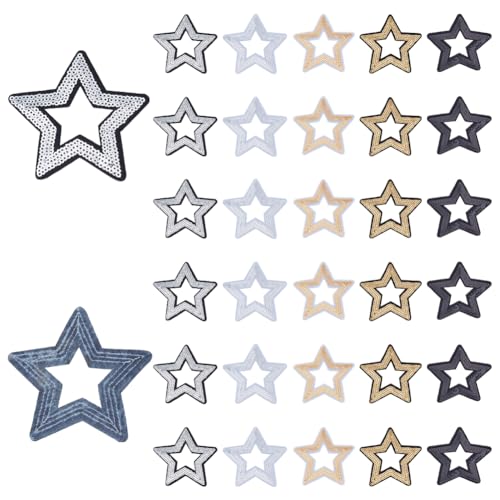 HOBBIESAY 25 Stück Stern Pailletten Applikation 5 Stile Hohler Stern Zum Aufbügeln 5 Sterne Pailletten Zum Aufnähen Bestickte Applikationen Für Kleidung Jacken Hüte Dekorationen von HOBBIESAY