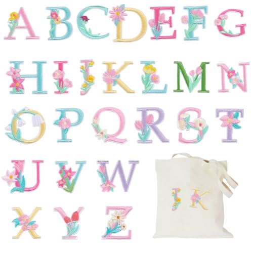 HOBBIESAY 26 Stil Alphabet A Bis Z Bestickte Aufnäher Bunte Buchstaben Blumen Zum Aufbügeln Dekorieren Reparieren Nähen Buchstaben Applikation Für Kleidung Jeans Hüte Rucksäcke Taschen Westen von HOBBIESAY