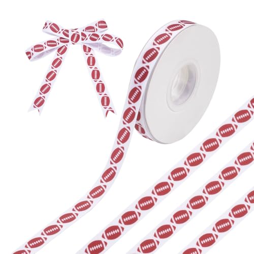 HOBBIESAY 27.4m Bedrucktes Ripsband Aus Polyester Rugbyband Satinbandmit Sportball Aufdruck 16mm Verpackungs Und Bastelbänder Für Sportteams Partyschleifen Kränze Dekoration von HOBBIESAY