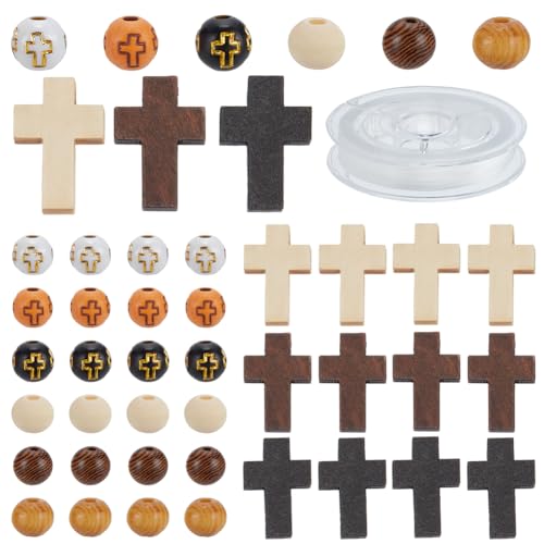 HOBBIESAY 270 Stück Holzkreuzanhänger Mit 10m Elastischem Faden Runde Kreuzperlen Holzkruzifix Abstandshalterperlen Kreuz Lose Perlen Charms Zur Schmuckherstellung Loch: 1.5-3mm HOBBIESAY 270 Stück Holzkreuzanhänger Mit 10m Elastischem Faden Runde Kreuzperlen Holzkruzifix Abstandshalterperlen Kreuz Lose Perlen Charms Zur Schmuckherstellung Loch: 1.5-3mm von HOBBIESAY