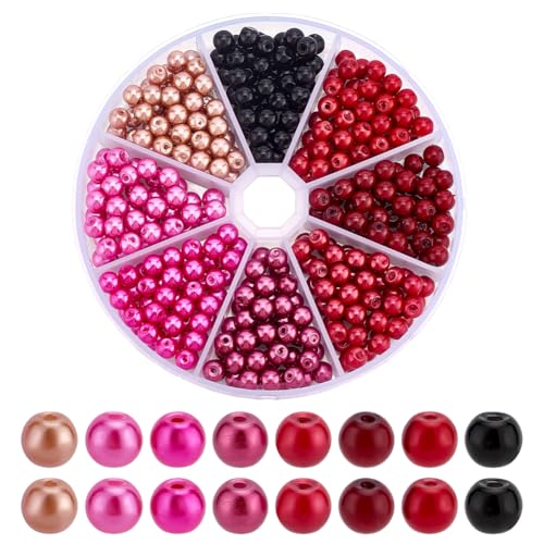 HOBBIESAY 296 Stk. Runde Rote Perlen Glasperlen Großhandel Kleine Bastelperlen Imitationsperlen Lose Perlen 8 Farben für Damen DIY Armketten Halsketten Schmuckherstellung Loch: 1mm von HOBBIESAY