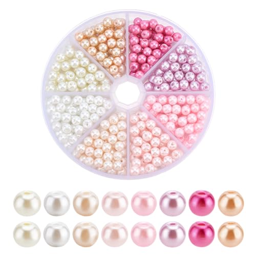 HOBBIESAY 296Stk 8 Farben Glasperlen Bulk Kleine Bastelperlen Imitat Perlen Lose Perlen Rund Rosa Perlen für Frauen DIY Armband Halskettenschmuckherstellung Loch: 1mm von HOBBIESAY