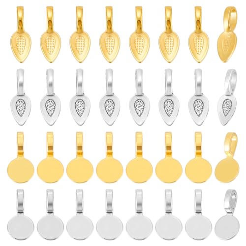 HOBBIESAY 2Stile Klebebügel Anhänger Blatt Rund Schmuck Klemmbügel Kleine Halskettenbügel Aufhängung Verbinder Zubehör Flache Fußplatte Bügel Anhänger 2Farben für Damenschmuck Halskettenherstellung von HOBBIESAY
