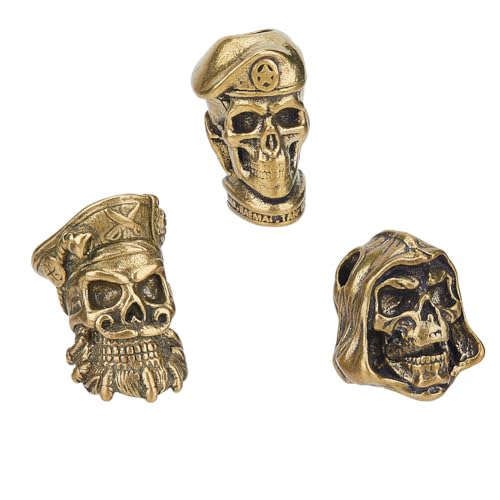 HOBBIESAY 3 Stile Totenkopf Messer Lanyard Perle Messing Pirat Perle Skelett Perle 4 6mm Loch Für DIY Anhänger Armband Schlüsselanhänger Geldbörse Rucksack Taschenlampe von HOBBIESAY