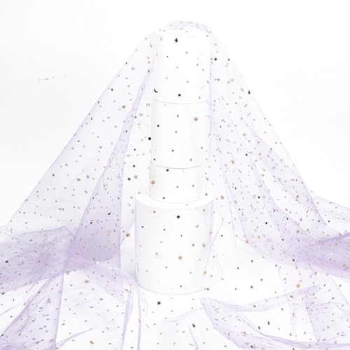HOBBIESAY 3 Yard (2.74 m) Tüll Glitzerstoff Pailletten Tüllstoff Durchsichtiger Glänzender Netzstoff Stern Mond Glitzerstoff Lila Für Brautkleider Heim Hochzeitsdekorationen Nähen Basteln von HOBBIESAY
