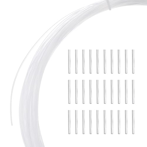 HOBBIESAY 30 Meter Nylon-Memory-Draht für Hutkrempen, 30 Stück Messingrohrperlen, 2 mm, vergoldete Röhren, runde Röhren, lose Abstandshalter-Perle für Schmuckherstellung, Loch: 4,6 mm von HOBBIESAY