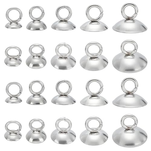 HOBBIESAY 30 Stück 5 Größen Perlenkappen-Anhänger aus Edelstahl, runde Metallbügel-Verschlüsse, baumelnder Anhänger für DIY-Armbänder, Ohrringe, Halsketten, Schmuckherstellung, Loch: 2–3 mm von HOBBIESAY