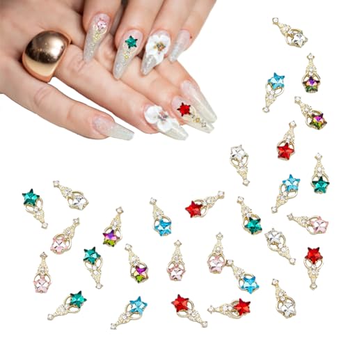 HOBBIESAY 30 Stück 6 Farben Sternform Nail Art Charms Bunte Kristalle Nagelcabochons Funkelnde Strasssteine Legierung Charms Strass Anhänger Stern Maniküre Juwelen Für DIY Nagelzubehör von HOBBIESAY