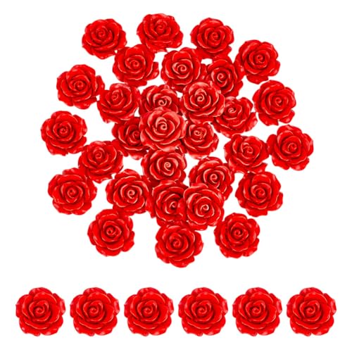 HOBBIESAY 30 Stück Rote Rosen Zinnoberperlen 20mm Blumenschnitzerei Lose Perlen Kleine Rosen Blumen Abstandshalter Bulkware Für Valentinstag Halsketten Schmuckherstellung Bohrung: 2mm von HOBBIESAY