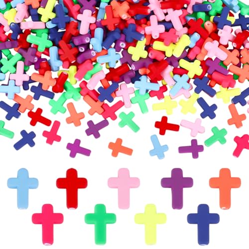 HOBBIESAY 300 Stück Acryl Kreuz Perlen bunt gemischt kleine Kreuz Anhänger Perlen Set mit 1.8 mm Loch Bastelzubehör für Frauen Armband Schmuckherstellung von HOBBIESAY