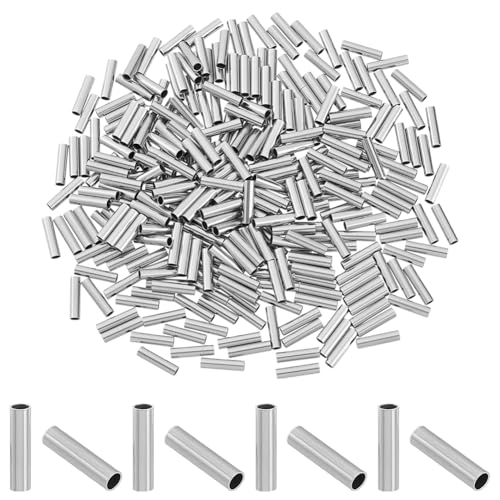 HOBBIESAY 300 Stück Runde Röhrenperlen im Großhandel 10mm Lang Edelstahlröhren Lose Perlen Silber Nudelnperlen Kleine Handwerksperlen Für Frauen DIY Armreifen Halskette Schmuckhandwerk Herstellung von HOBBIESAY