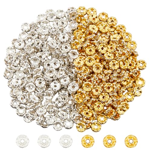 HOBBIESAY 320 Stück 2 Farben Gewelltes Rondelle Design Abstandsperlen Funkelnde Strasssteine Lose Perlen Mit Eisenmitte Gebohrte Finding Perlen Halskette Armband Verbindungsperlen Für DIY HOBBIESAY 320 Stück 2 Farben Gewelltes Rondelle Design Abstandsperlen Funkelnde Strasssteine Lose Perlen Mit Eisenmitte Gebohrte Finding Perlen Halskette Armband Verbindungsperlen Für DIY von HOBBIESAY