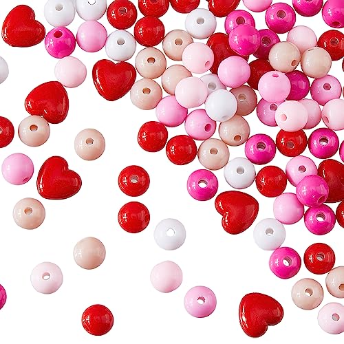 HOBBIESAY 350 Stück 6 Farben 8mm Runde Perlen Mit Roten Herzperlen Acryl Rot Rosa Weiß Undurchsichtige Abstandsperlen Herzförmige Gemischte Farbkugel Anhänger Für Valentinstag Ohrringe Halsketten von HOBBIESAY