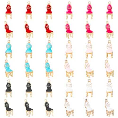 HOBBIESAY 36 Stück 6 Farben Emaille Anhänger Aus Legierung Kronenstuhl Charm Goldfarbe Höfischer Stil Bunt Für Ohrringe Armbänder Halsketten Schmuck DIY Bastelzubehör Loch: 1.8mm von HOBBIESAY