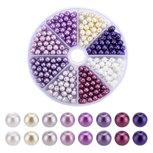 HOBBIESAY 368 Stk. 8 Farben Glasperlen Großhandel Runde Lila Perlen Kleine Bastelperlen Imitationsperlen Lose Perlen für Frauen DIY Armband Halskette Schmuckherstellung Loch: 0,7–1,5mm von HOBBIESAY