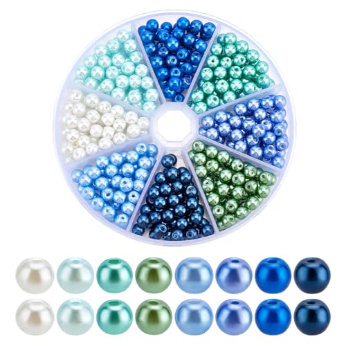 HOBBIESAY 368 Stücke Runde Blaue Perlen Glasperlen Bulk Kleine Bastelperlen Imitierte Perlen Lose Perlen für Damen DIY Armband Halskette Schmuckherstellung Loch: 1mm 8 Farben von HOBBIESAY