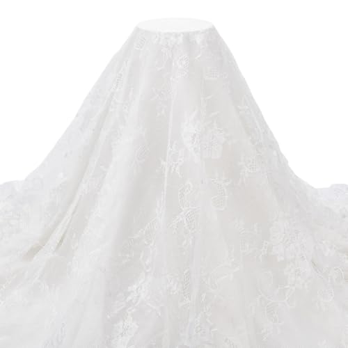 HOBBIESAY 3m Spitzenstoff Weißes Blumenmuster Spitzenstoff Elastischer Spitzenbesatz Vintage Besatzstoff Aus Nylon Zum Basteln Verpacken von Hochzeiten Schleifenherstellung Kleidungszubehör von HOBBIESAY