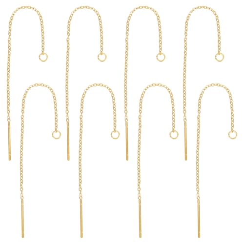 HOBBIESAY 4 Paar Einfädler-Ohrringe aus Edelstahl, Quasten-Ohrringe für Frauen, goldene baumelnde Ohrringe, lange Kette für DIY-Schmuckherstellung von HOBBIESAY