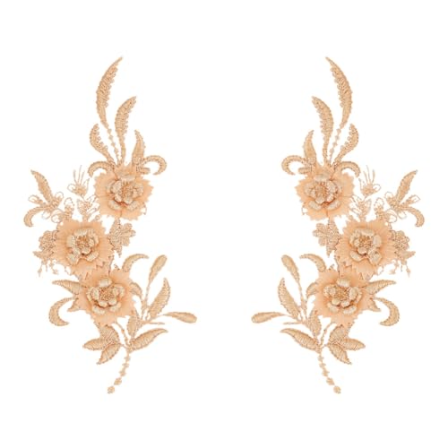 HOBBIESAY 4 Stück Blatt Blumen Applikationen Gold Spitzen Gestickte Applikationen Aufnähen Blumen Applikationen Florale Kragenbesätze Polyester Ornament Zubehör Aufnäher Für Hochzeitskleidung von HOBBIESAY