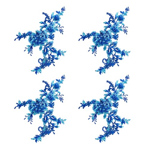 HOBBIESAY 4 Stück Stickerei Pailletten Spitzen Applikation Blaue Blumen Applikationen Nähen Floraler Stoff Flicken Dekorativer Reparatur Flicken Für Hochzeitskleid Kleid Mieder Kostüm Kleidung von HOBBIESAY