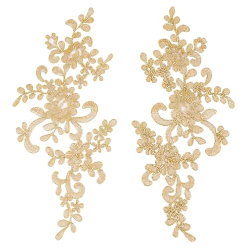 HOBBIESAY 4 Stück Stickerei Spitzenapplikationen Goldene Blattblumen Kleidungsstück Patches Kleid Kleid Nähen Dekorationen Polyester Ornament Zubehör Applikationen Für Stoff Diy Crafting 229x102x1mm von HOBBIESAY