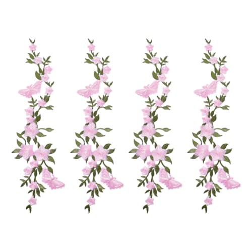 HOBBIESAY 4 x bestickte Aufnäher zum Aufbügeln, lange Blumenaufnäher, dekorative Aufnäher, rosa Blume, Schmetterlings-Applikationen für Stoff, Kleid, Tasche, Hose, Basteldekoration, 8,9 x 27,7 cm HOBBIESAY 4 x bestickte Aufnäher zum Aufbügeln, lange Blumenaufnäher, dekorative Aufnäher, rosa Blume, Schmetterlings-Applikationen für Stoff, Kleid, Tasche, Hose, Basteldekoration, 8,9 x 27,7 cm von HOBBIESAY