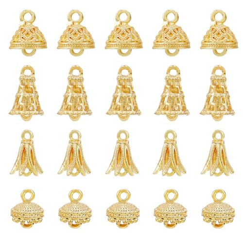 HOBBIESAY 40 Stück 4 Stile, hohle Blumenperlen, Endkappen, Verbindungsstück, Blumenanhänger, Bügel, hellgold, kegelförmig, mit Kreismuster, Perlenkappen für Schmuck, Kunstbedarf HOBBIESAY 40 Stück 4 Stile, hohle Blumenperlen, Endkappen, Verbindungsstück, Blumenanhänger, Bügel, hellgold, kegelförmig, mit Kreismuster, Perlenkappen für Schmuck, Kunstbedarf von HOBBIESAY