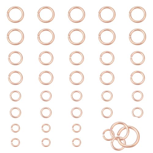 HOBBIESAY 40 Stück 4 Stile Biegeringe 2–4,4 mm Messing offener Biegering ungelötete Ringverbinder kleine Spaltringe Schmuckherstellung Fundstücke Roségold für DIY Handwerk von HOBBIESAY