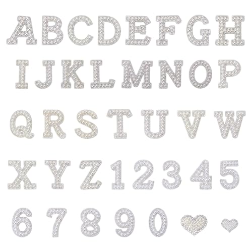 HOBBIESAY 40 Stück Buchstaben Patches Mit Perlen Strass Zum Aufkleben Buchstaben Patches Mit Glitzer Alphabet Und Zahlen Applikationen Mit Bling Herzen Für Kleidung Mützen Jacken Jeans Hemden von HOBBIESAY