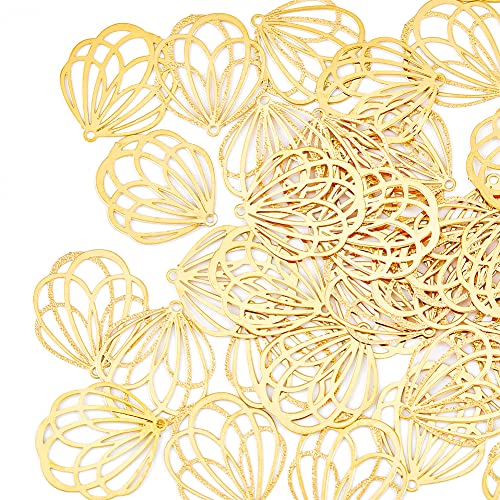 HOBBIESAY 40 Stück Echte 18K Vergoldete Hohlblumen Anhänger 20.5x18mm Edelstahl Filigrane Charms Geätzte Metallverzierungen Für DIY Halsketten Ohrringe Loch: 1.2mm von HOBBIESAY