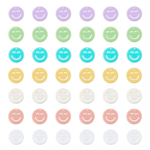 HOBBIESAY 42 Stück 7 Farben Lächelndes Gesicht Charm Glückliches Süßes Gesicht Charms Süße Runde Glückliche Anhänger Lächelndes Gesicht Baumelnder Anhänger Niedliches Lächeln Glückliches Gesicht DIY von HOBBIESAY