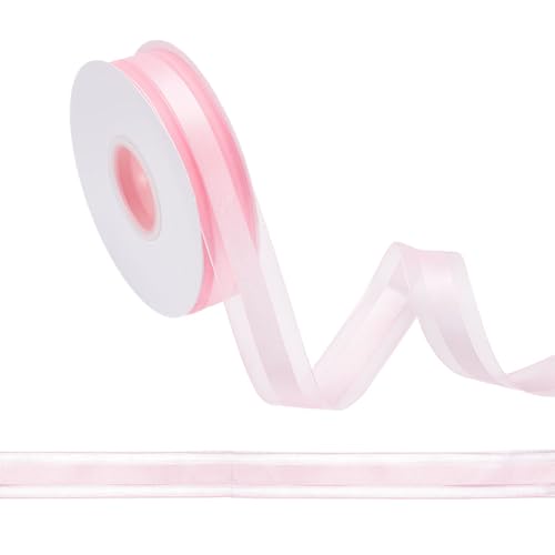 HOBBIESAY 45m Drahtbandmit Satinstreifen 2.5cm Rosa Transparentes Band Transparentes Drahtband Polyester Organzaband Zur Herstellung von Schleifen Geschenkverpackungen Hochzeitsdekoration von HOBBIESAY