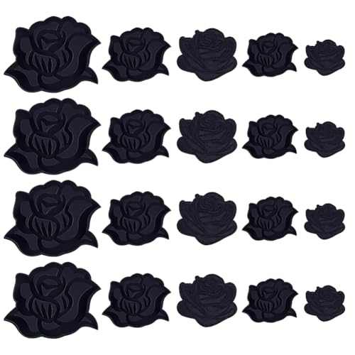 HOBBIESAY 5 Stil 20 Stück Schwarze Rosen Aufnäher Zum Aufbügeln Rosenblumen Stickerei Dekorative Reparatur Applikationen Zum Aufnähen Für Selbstgemachte Kleidung Jeans Hüte Rucksäcke Taschen Westen von HOBBIESAY