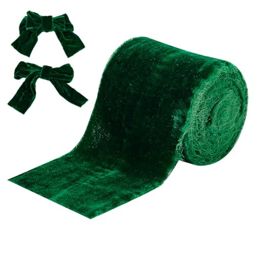 HOBBIESAY 5 Yard(4.5m) Dunkelgrünes Samtband 76mm Breit Ausgefranstes Samtband Vintage Samtband Für Weihnachten Samtbandbesatz Zum Verpacken von Geschenken Heimdekoration von HOBBIESAY