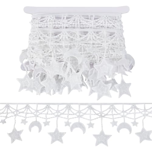 HOBBIESAY 5 Yards Mond Stern Venedig Blumen Spitze 4 Zoll (100mm) Dekorative MoonStar Spitze Zum Nähen Bestickte Spitzen Borte Band Weicher Bestickter Saum Für DIY Basteln Nähen Heimdekoration von HOBBIESAY