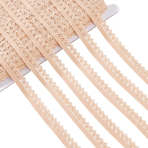 HOBBIESAY 50 Meter elastische Spitzenborte, Krone, Stretch-Rand, besticktes Band, 0,3 cm breit, Polyester-Besatz, Navajo-Weiß, für Heimwerker, Kleidung, Vorhang, Heimdekoration, Näharbeiten von HOBBIESAY