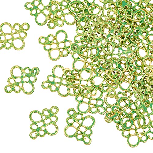 HOBBIESAY 50 Stück Chinesische Knotenverbinder Goldene Und Grüne Patina Tibetische Anhänger Legierung Doppelloch Charms Glieder Für Schmuck Ohrringe Armbänder Halsketten Heimwerken von HOBBIESAY