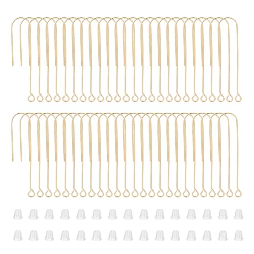 HOBBIESAY 50 Stück Ohrringdrähte Aus Echtem 18 Karat Vergoldetem Messing Ohrringhaken Ohrhaken Ohrhaken Baumelnde Ohrringe Mit 100 Stück Ohrstöpseln Aus Kunststoff Loch: 1.4mm HOBBIESAY 50 Stück Ohrringdrähte Aus Echtem 18 Karat Vergoldetem Messing Ohrringhaken Ohrhaken Ohrhaken Baumelnde Ohrringe Mit 100 Stück Ohrstöpseln Aus Kunststoff Loch: 1.4mm von HOBBIESAY