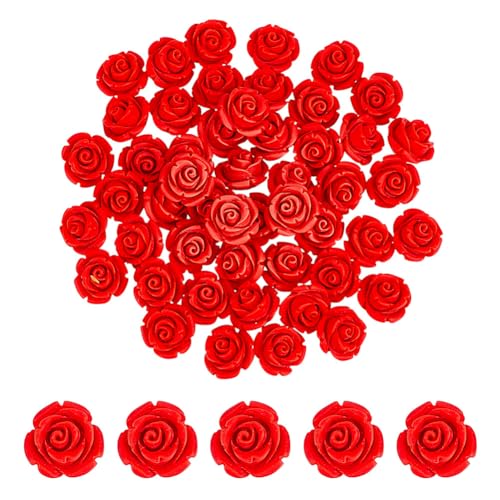 HOBBIESAY 50 Stück Rote Rosen Zinnoberperlen 12.5mm Blumenschnitzerei Lose Perlen Rosen Blumen Abstandshalter Bulk Für Valentinstag Halsketten Schmuckherstellung Bohrung: 1.2mm von HOBBIESAY