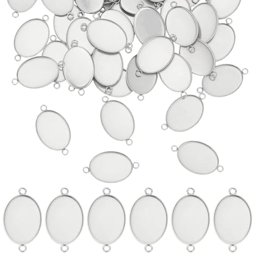 HOBBIESAY 50 Stück ovale Lünette blanko Charms Bulk Edelstahl Lünette Tray Connector Charms Trays Connector Anhänger Blank Tray Links für Armband Halskette Ohrring Schmuckherstellung 1,9 x 1,3 cm von HOBBIESAY