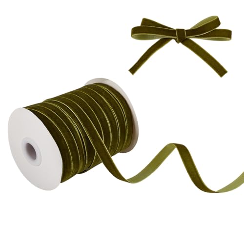 HOBBIESAY 50 Yards(45m) Einseitiges Samtband 9.5-10mm Breit Dunkelolivgrün Samtbandbesatz Vintage Samtstoffbandbesatz Für Geschenkverpackungen Heimdekoration von HOBBIESAY
