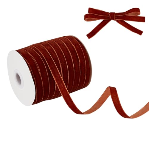 HOBBIESAY 50 Yards(45m) Einseitiges Samtband 9.5-10mm Breit Sattelbraun Samtbandbesatz Vintage Samtstoffbandbesatz Für Geschenkverpackungen Heimdekoration von HOBBIESAY